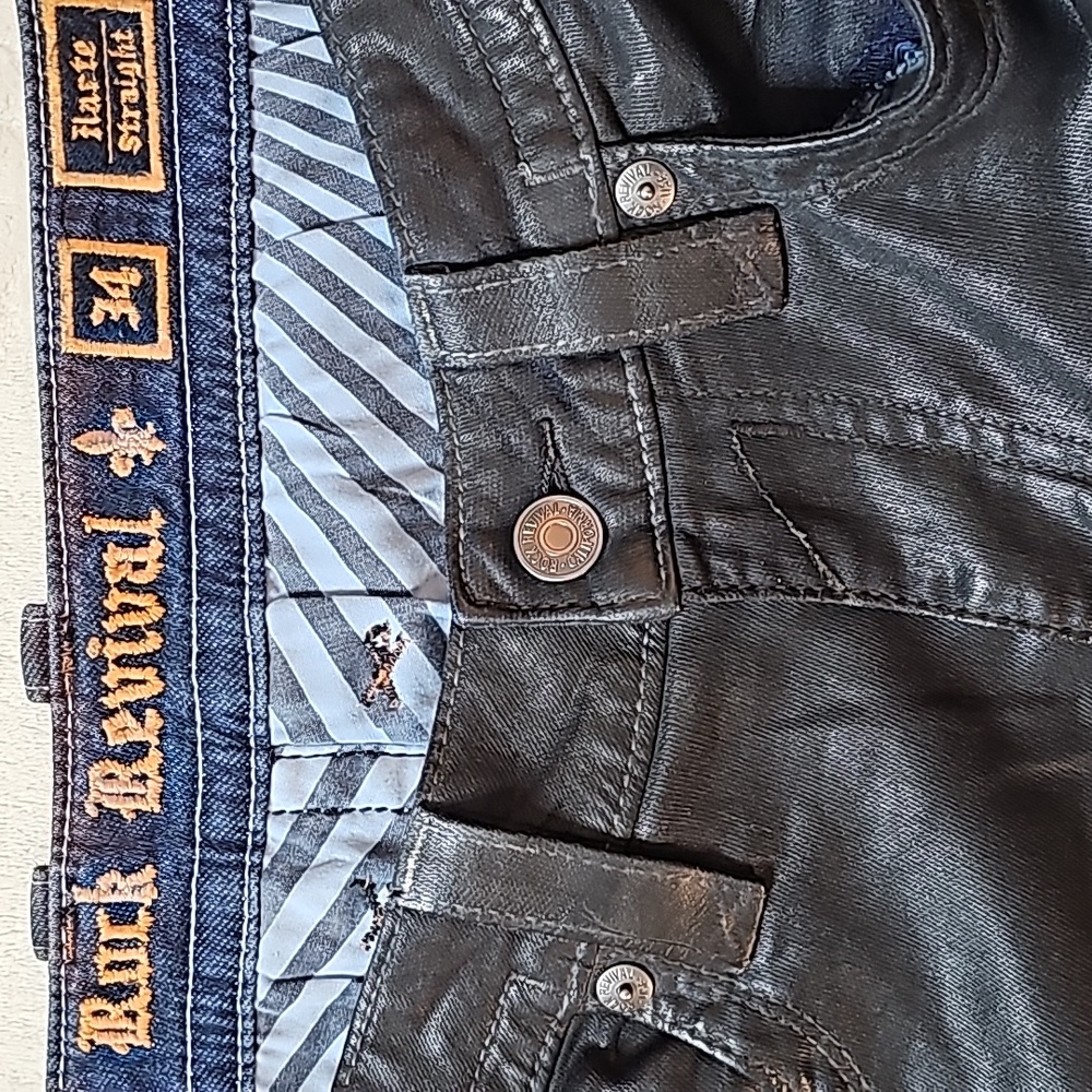 💥Rock Revival (Straight Fit) Black Biker Jeans. Men's Size: W34x34L - Picture 8 of 16